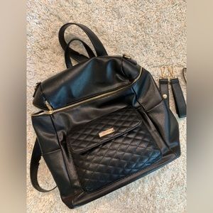 Lulibebe Monaco in Ebony - black leather quilted pocket diaper bag
